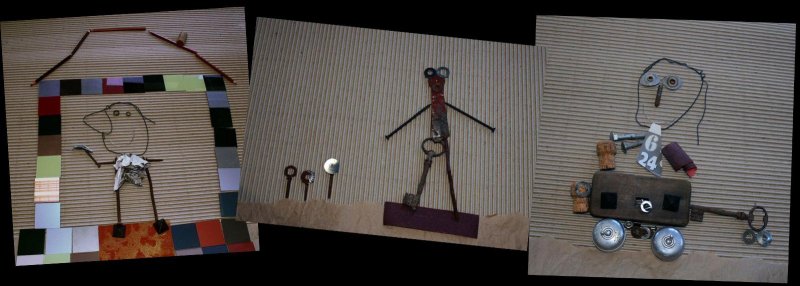 Comme dans le livre et l'illustrateur Voltz: faire un bonhomme avec les objets du quotidien